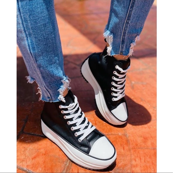 Black High Top Lace Up Platform Sneaker - Picture 2 of 11